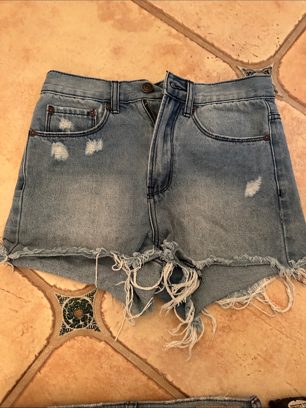 Denim colab  salt water and sea Distressed Denim Shorts - size 25